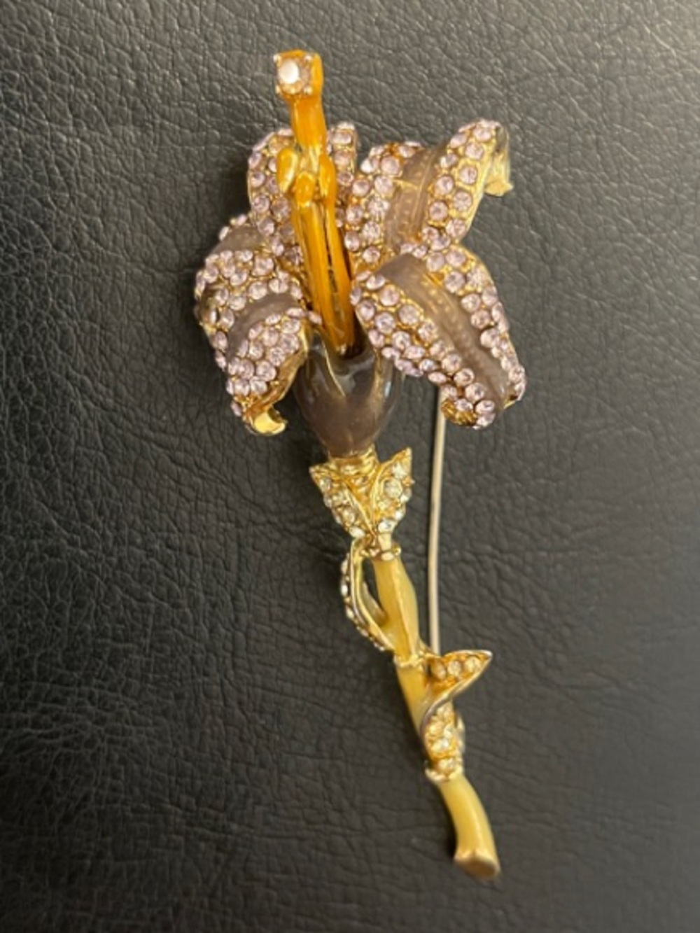 Gold-Tone Pink Crystal Floral 3.5 Inch Brooch - Elegant Women’s Jewelry